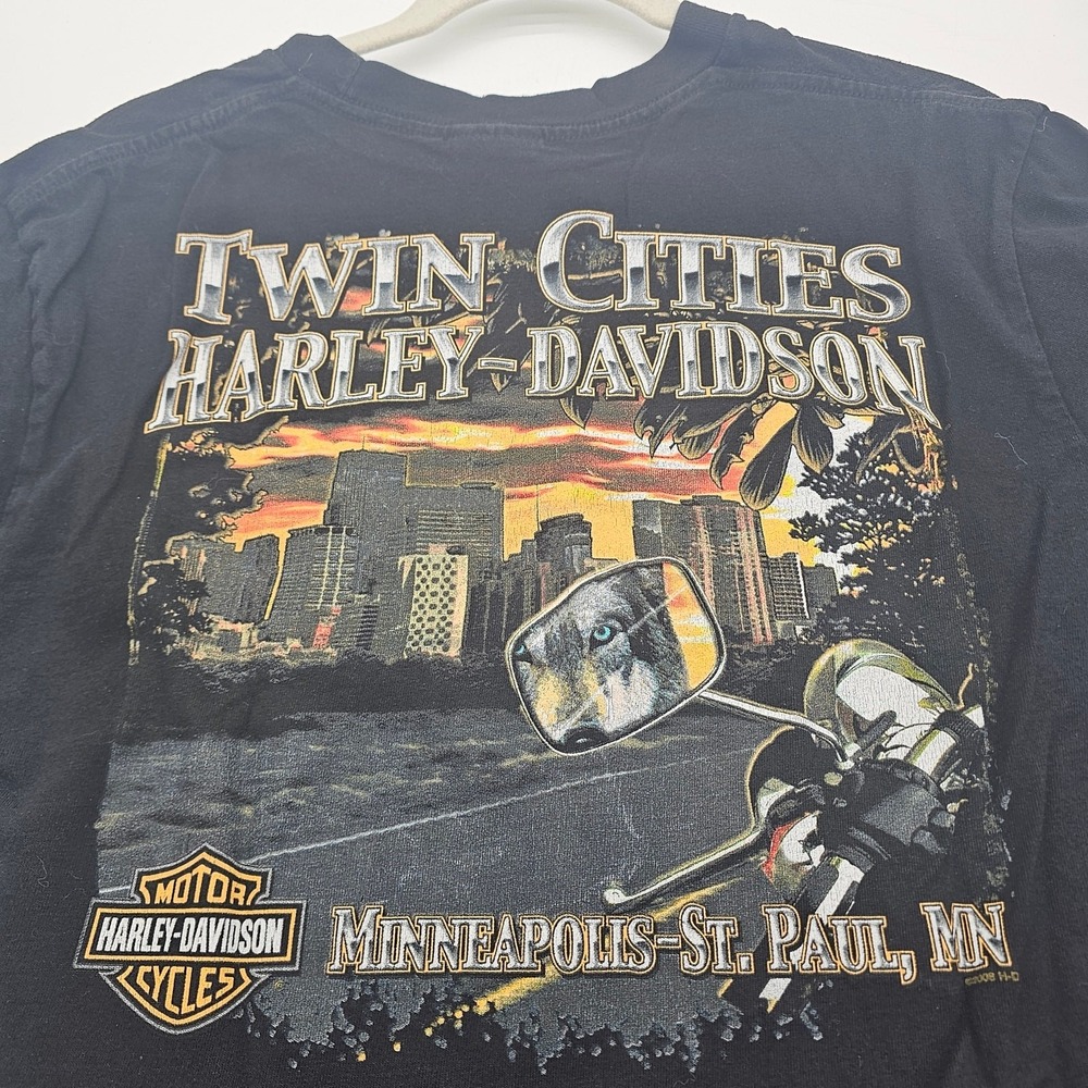 Harley Davidson Shirt Men size L Black Twin CIties Minneapolis St Paul Graphic